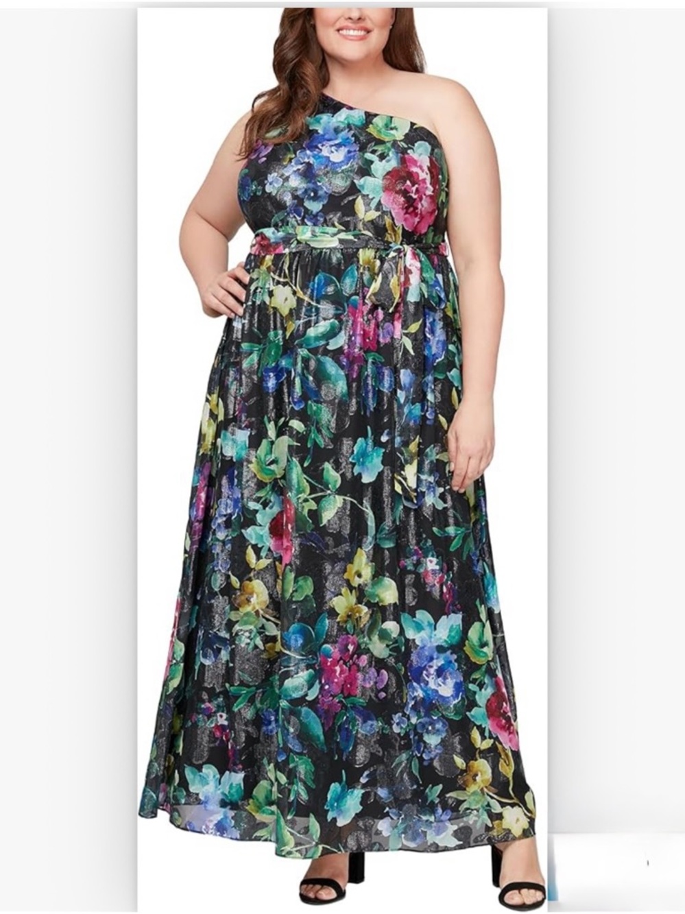 S.L. Fashions Women's Plus Size Printed One Shoulder Long Maxi Dress Size 16 W